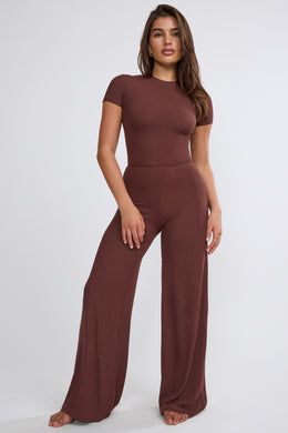Tall Mid Rise Wide Leg Trouser in Chocolate