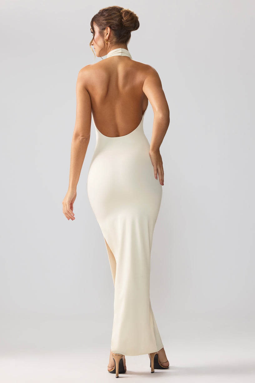 Premium Jersey Cowl Neck Backless Maxi Dress in Ivory - 2