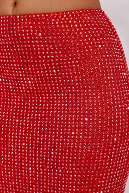 Ozdobiona spódnica maxi ze średnim stanem w kolorze ognistej czerwieni
