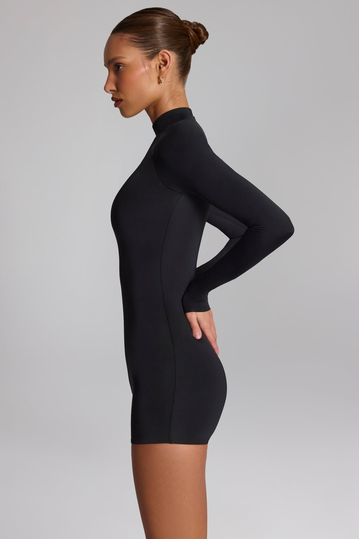 Slinky Jersey Long-Sleeve Playsuit in Black - 3
