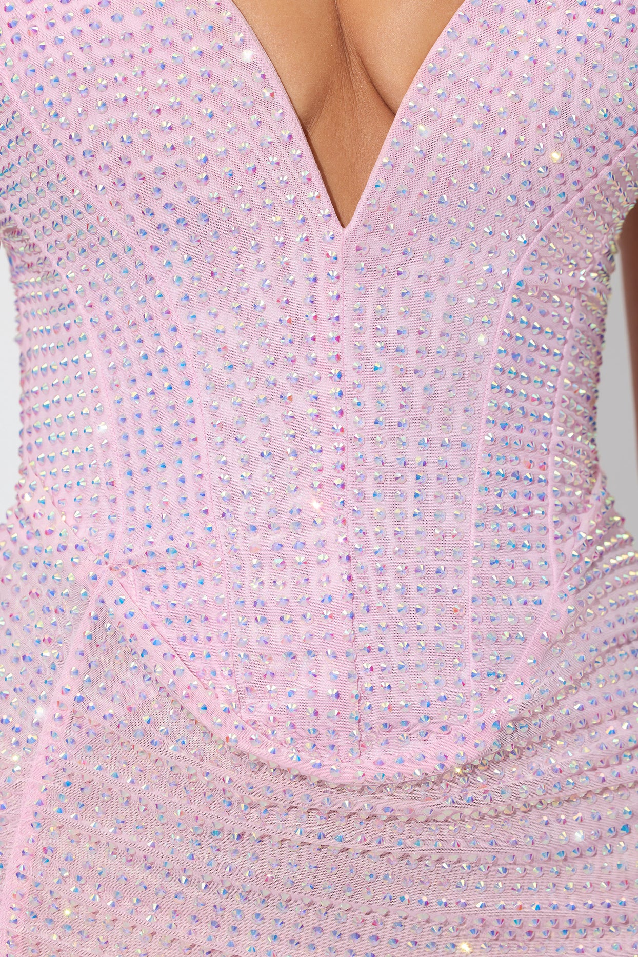 Embellished Low Plunge Strapless Mini Dress in Soft Pink