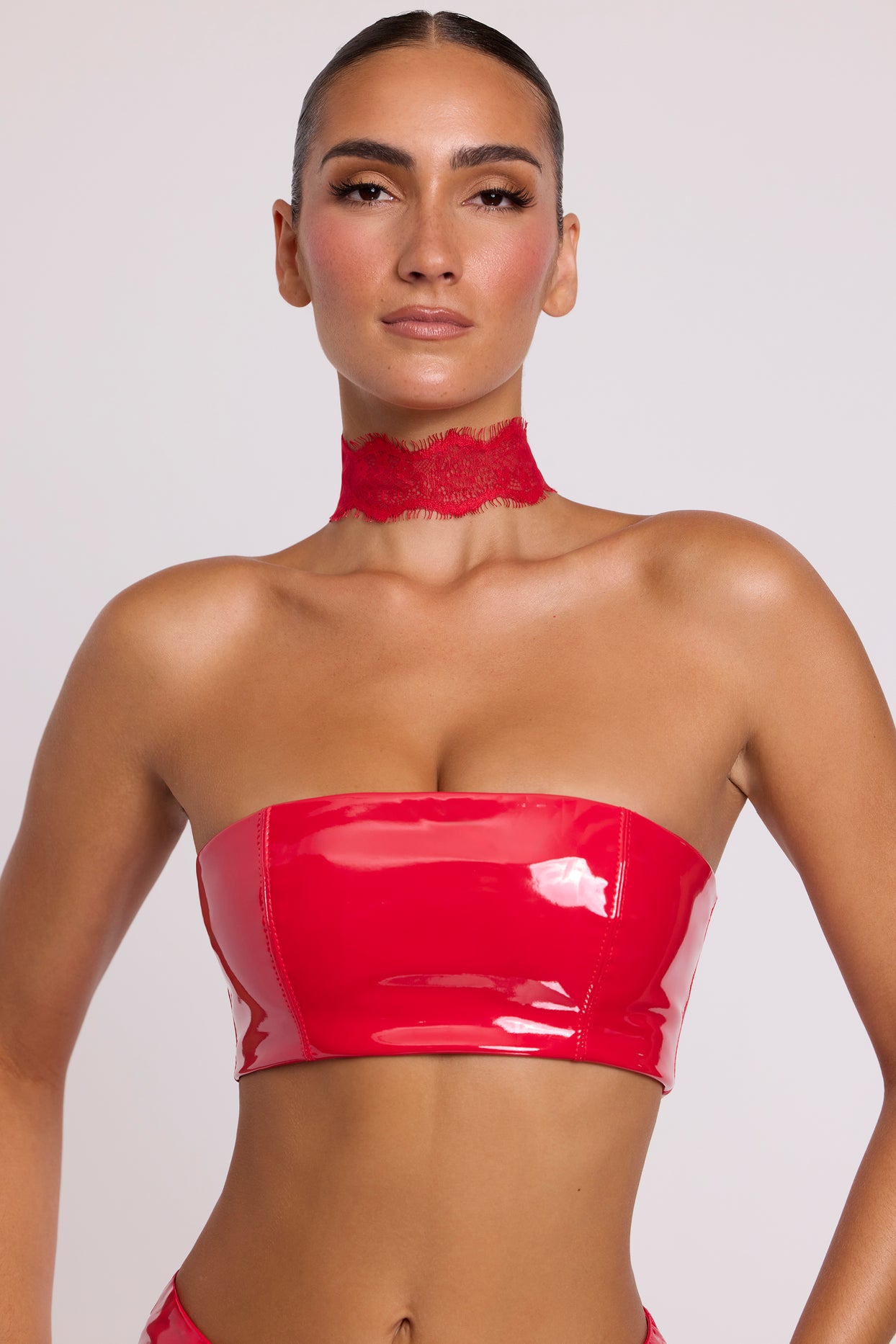 Vinyl Bandeau Bralette in Fire Red - 1