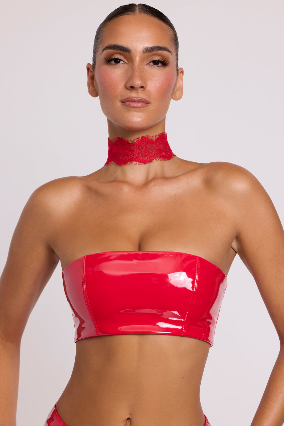Vinyl Bandeau Bralette in Fire Red - 1