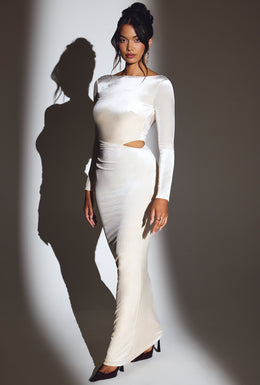 Velvet Long Sleeve Maxi Dress in Ivory