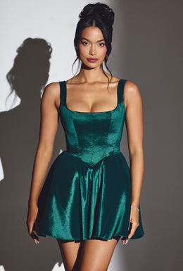 Mini-robe corset en taffetas tissé en vert émeraude