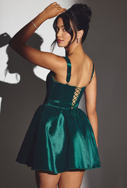 Mini-robe corset en taffetas tissé en vert émeraude