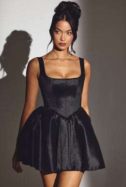Gorsetowa sukienka mini z tkanej tafty w kolorze kruczoczarnej czerni
