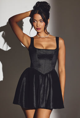 Gorsetowa sukienka mini z tkanej tafty w kolorze kruczoczarnej czerni