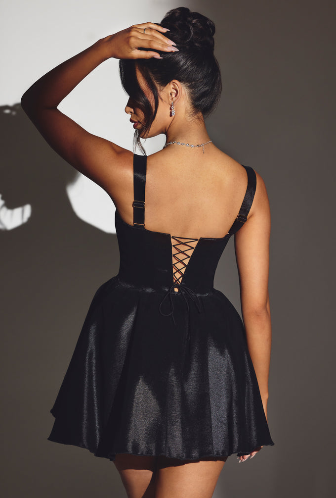 Mini-robe corset en taffetas tissé, noir de jais