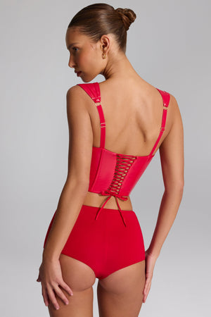 Vinyl Lace-Up Corset Top in Fire Red