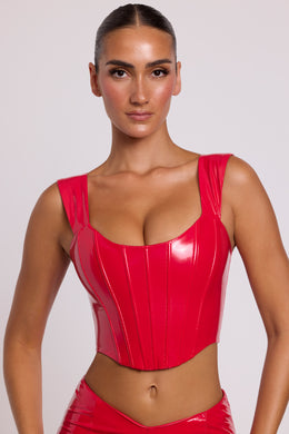 Push Up Vinyl Corset in Fire Red