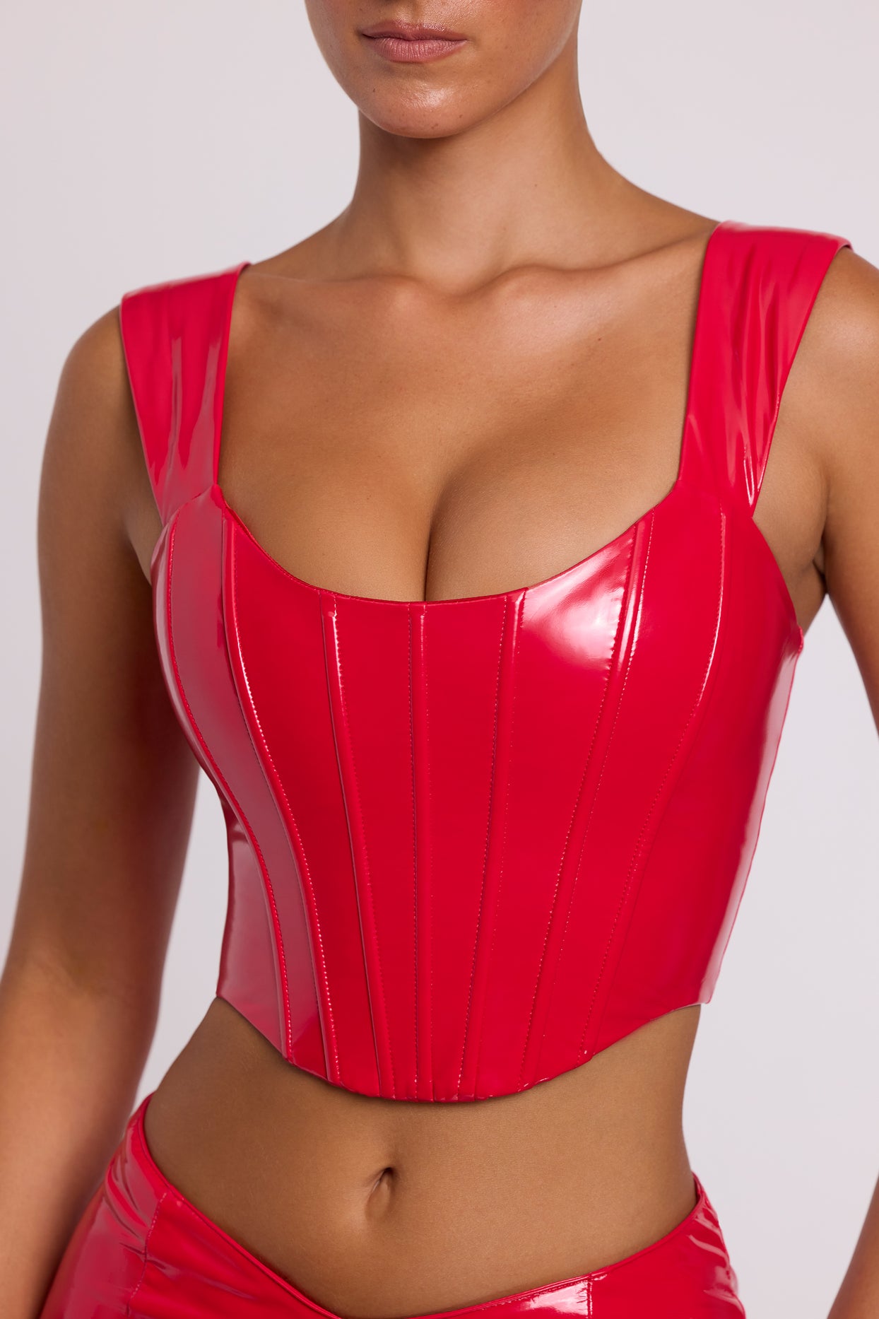 Push Up Vinyl Corset in Fire Red