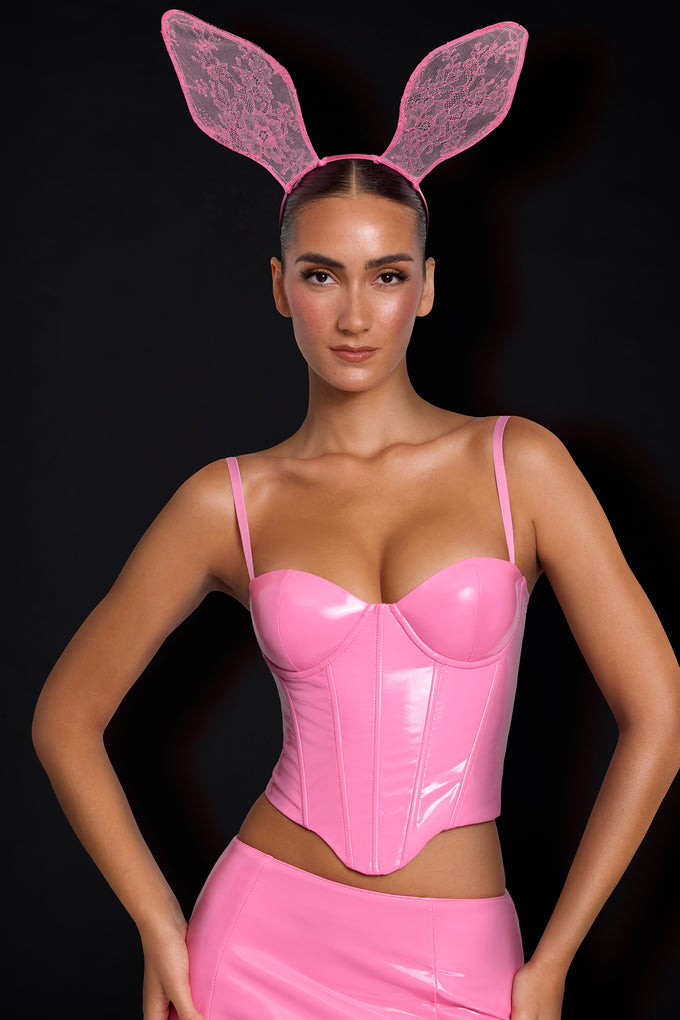 Vinyl Underwired Corset Crop Top in Pink - 1