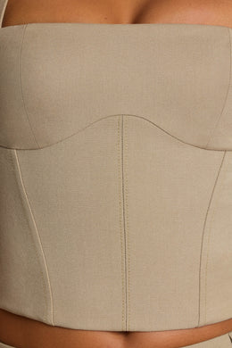 Brushed Twill Square Neck Tailored Top in Taupe