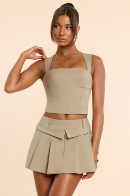 Brushed Twill Square Neck Tailored Top in Taupe