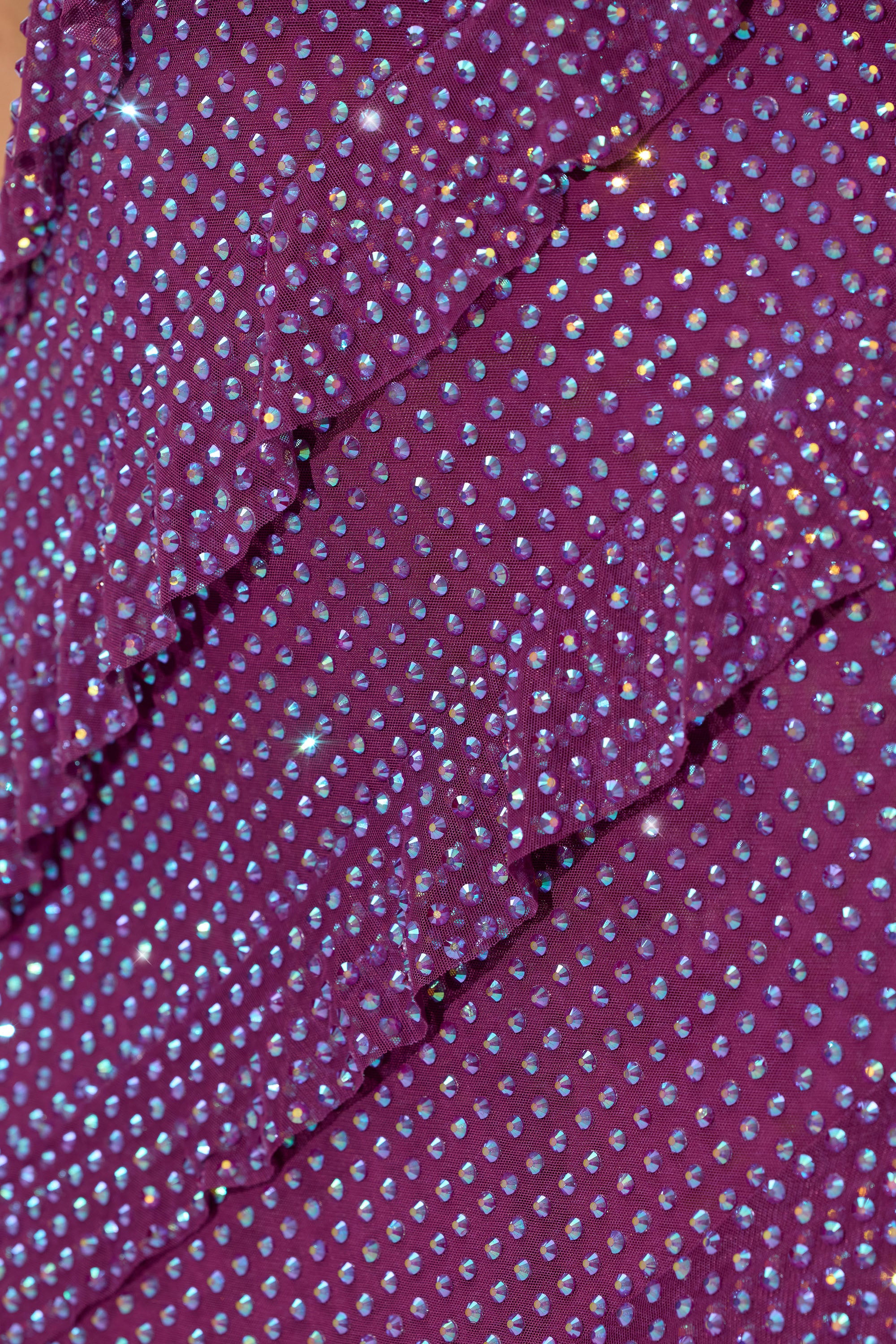 Embellished Bandeau Ruffle Maxi Dress in Plum