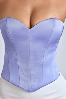 Strapless Lace-Up Satin Corset in Blue Lavender