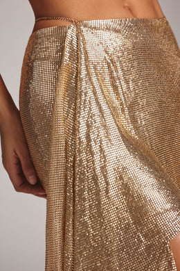 Mini-jupe taille haute en cotte de mailles premium en or