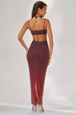 Embellished Maxi Dress in Red/Brown Ombré
