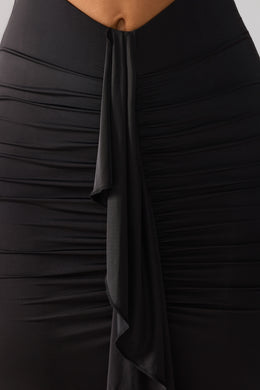 Slinky Jersey Cut Out Ruffle Racerback Maxi Dress in Black