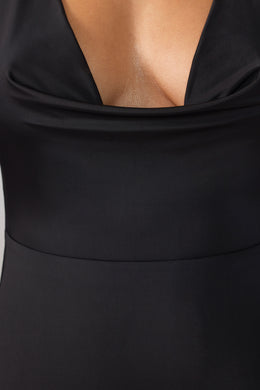 Mini-robe moulante en jersey à manches longues et col plongeant en noir