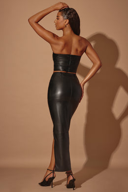 Mid-Rise Vegan Leather Maxi Skirt in Black