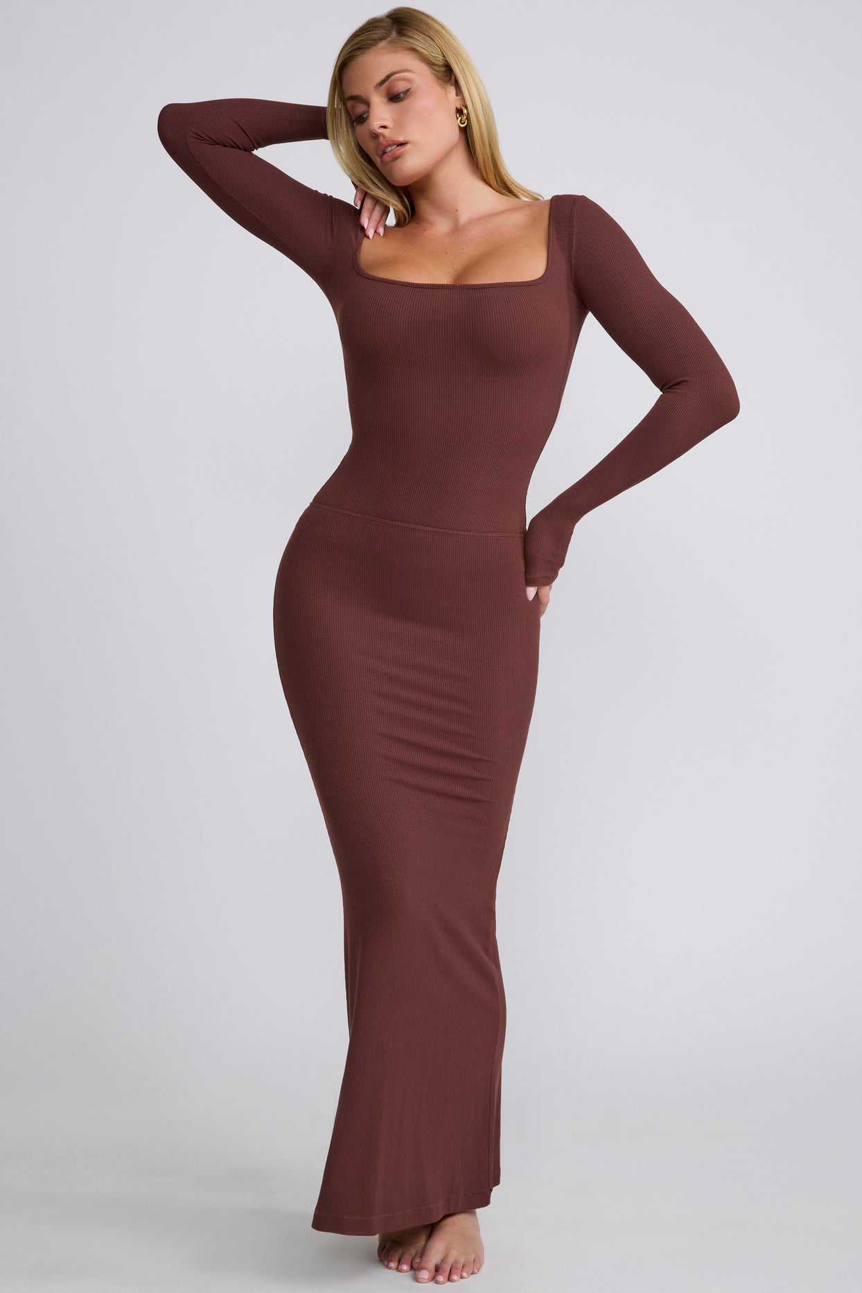 Ribbed Modal  Long Sleeve Top in Chocolate