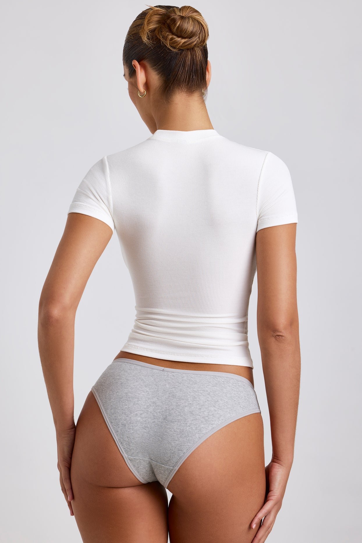 Ribbed Modal High Neck Top in White - 2