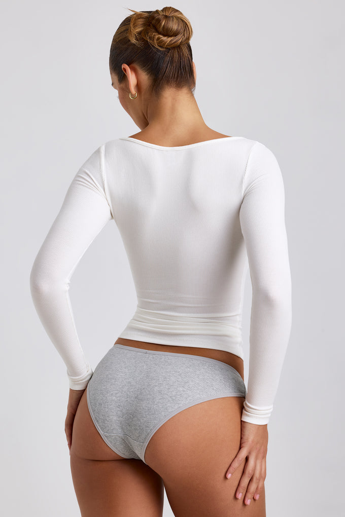 Ribbed Modal Square Neck Long Sleeve Top in White