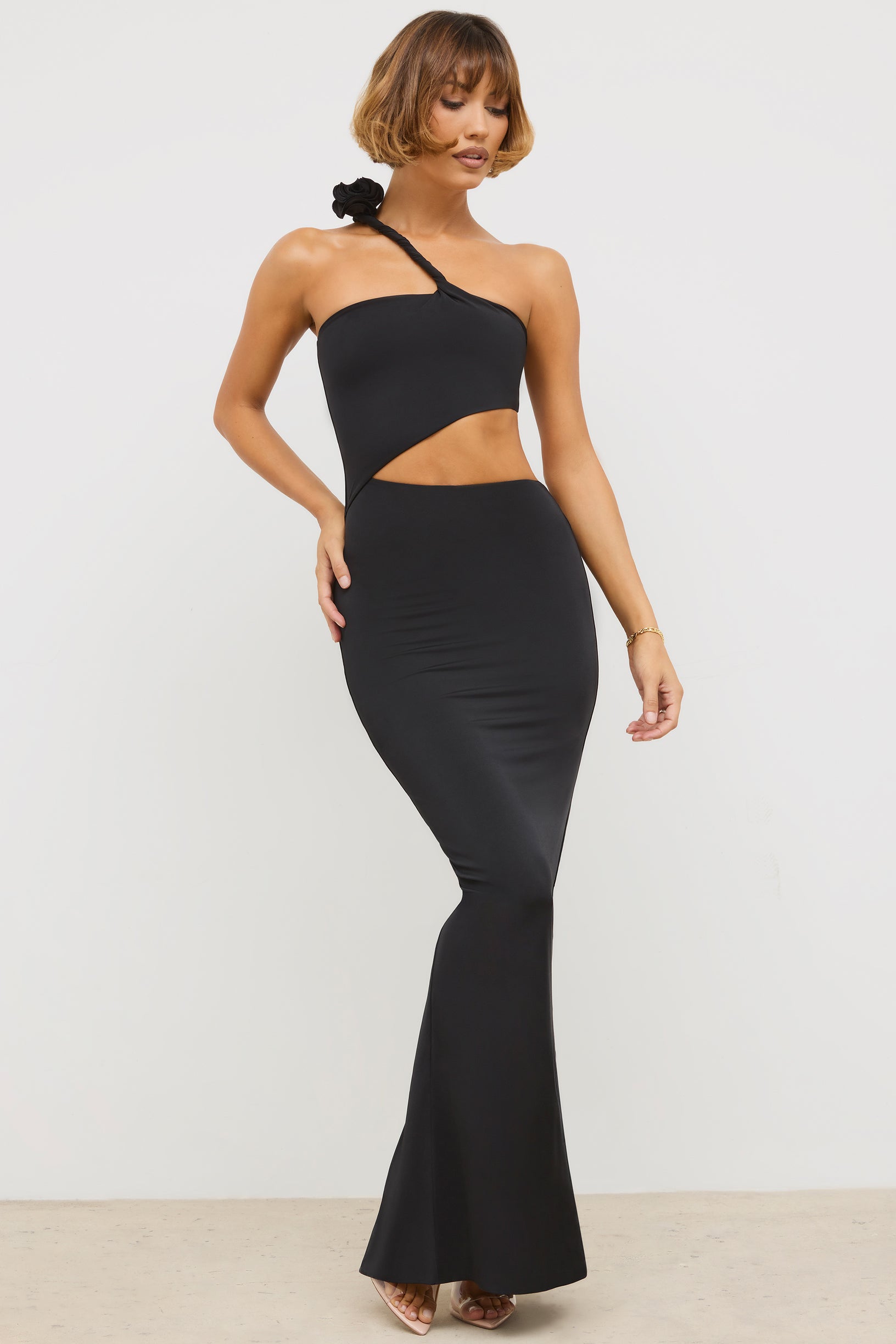 Jersey Asymmetric Cut Out Maxi Dress in Black - 1