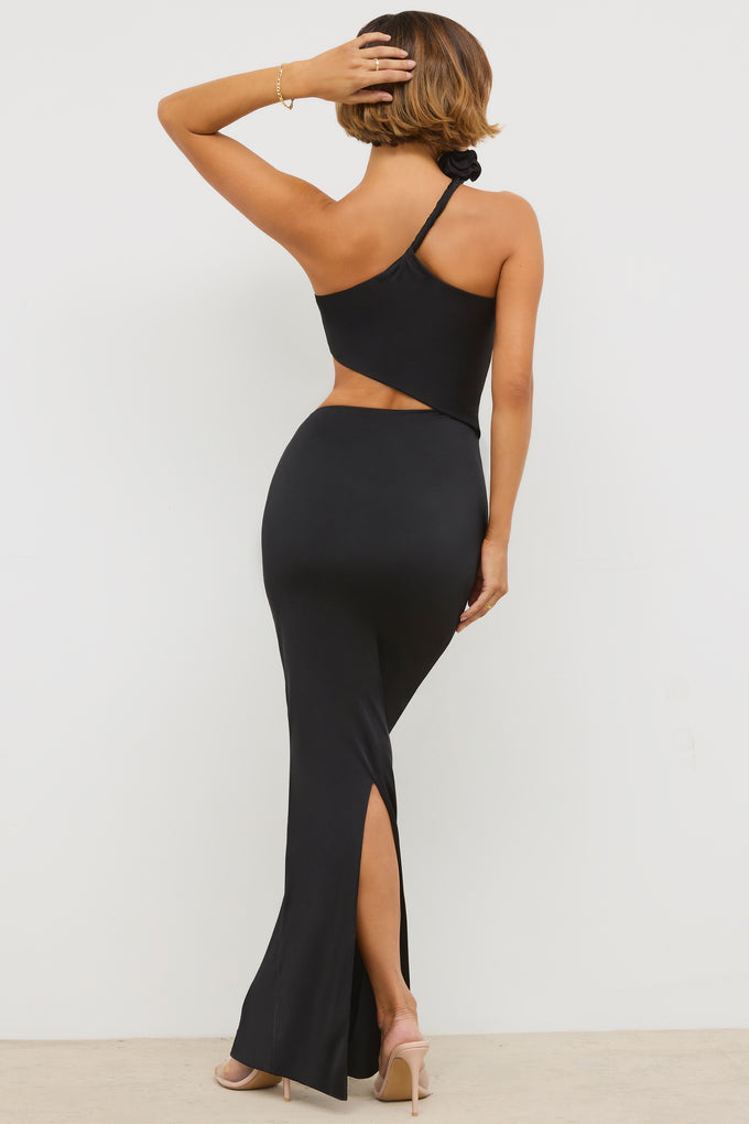 Premium Jersey Asymmetric Cut Out Maxi Dress in Black