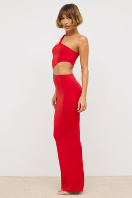 Sukienka maxi z dżerseju premium, z asymetrycznym wycięciem, w kolorze szkarłatnej czerwieni