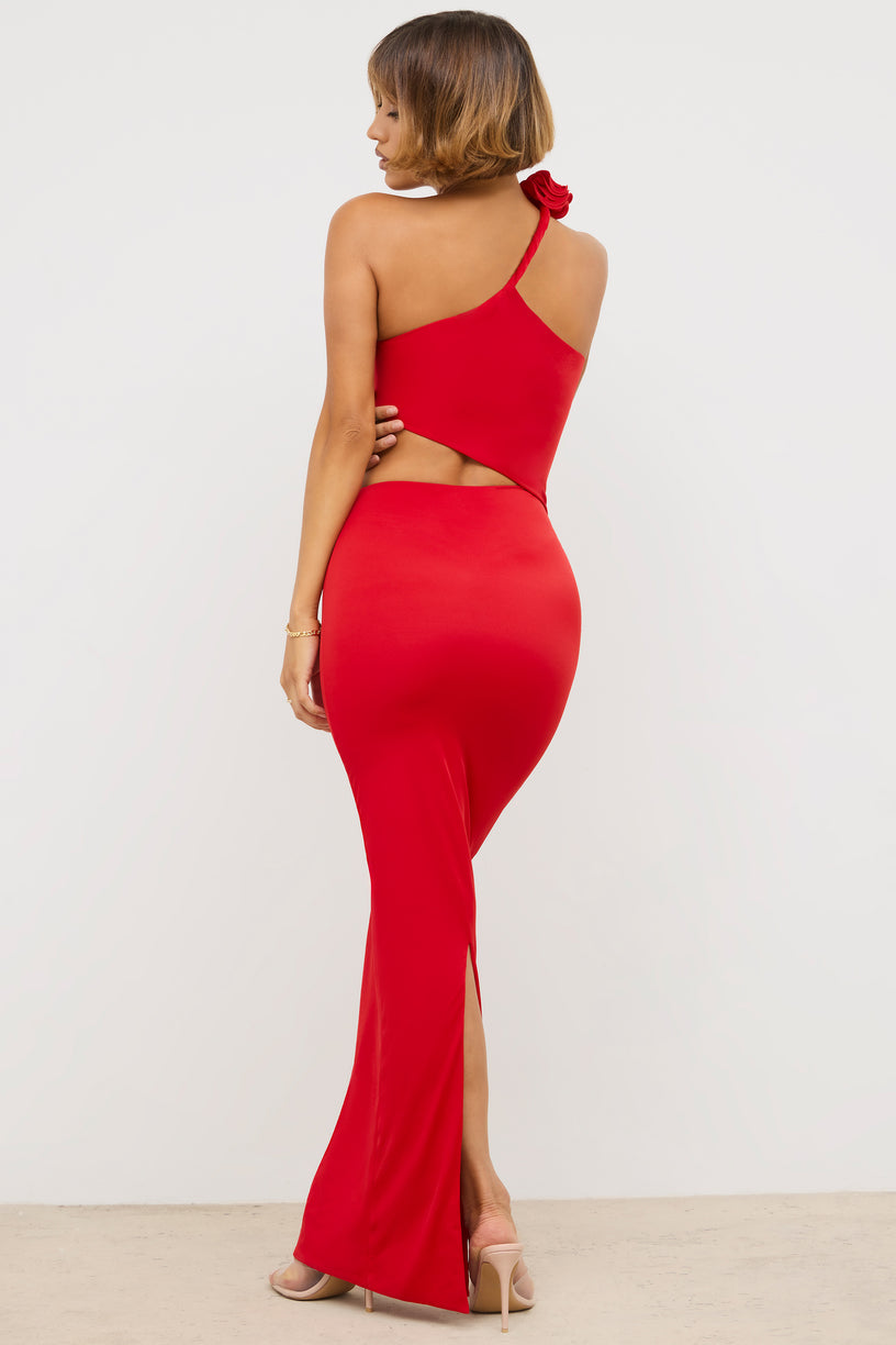 Premium Jersey Asymmetric Cut Out Maxi Dress  in Scarlet Red - 2