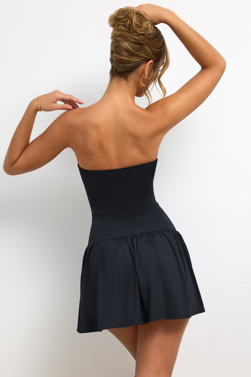 Slinky Jersey Strapless Plunge Neck Mini Dress in Black - 2