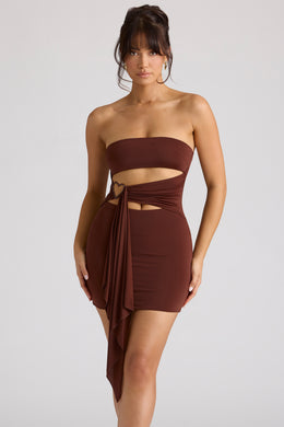 Sukienka mini typu bandeau w kolorze czekoladowego brązu