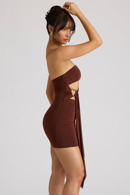 Sukienka mini typu bandeau w kolorze czekoladowego brązu