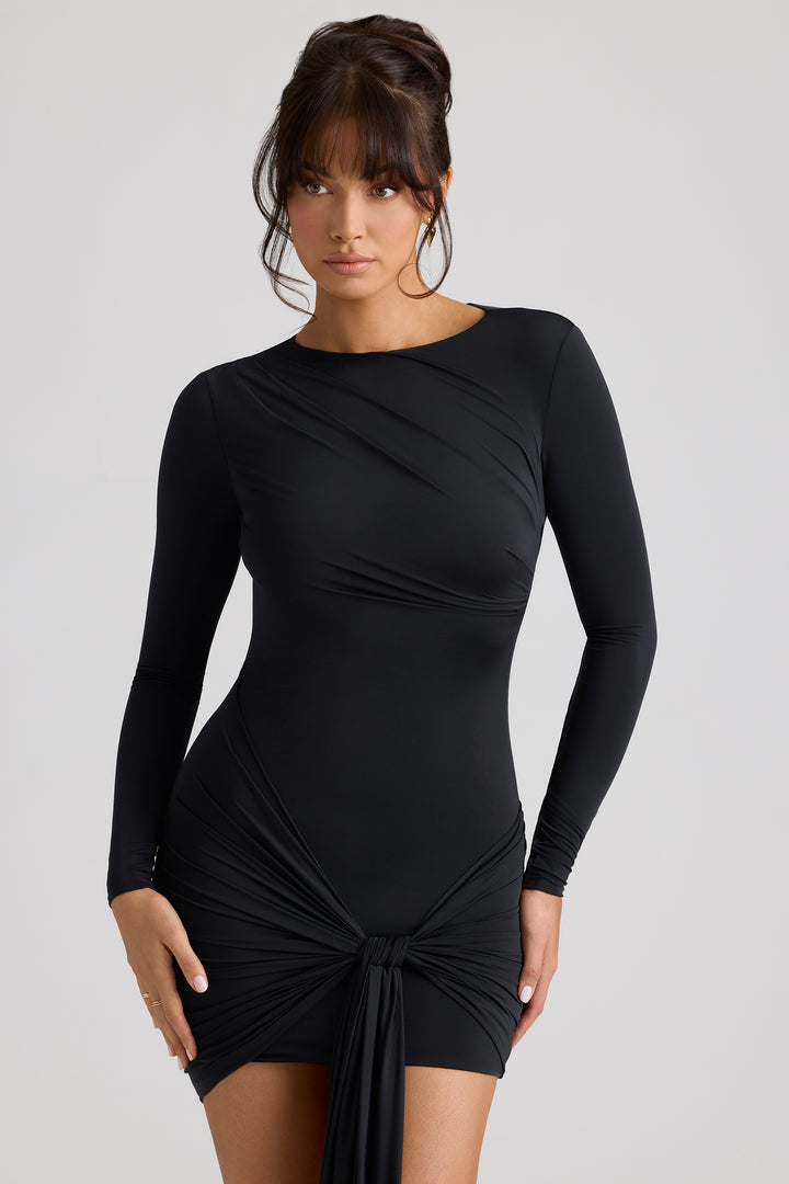 Pila Black – Viscose Blend One-Sleeve Draped Mini Dress