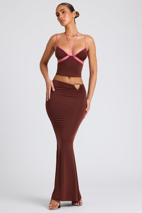 Mid Rise Maxi Skirt in Chocolate Brown - 1