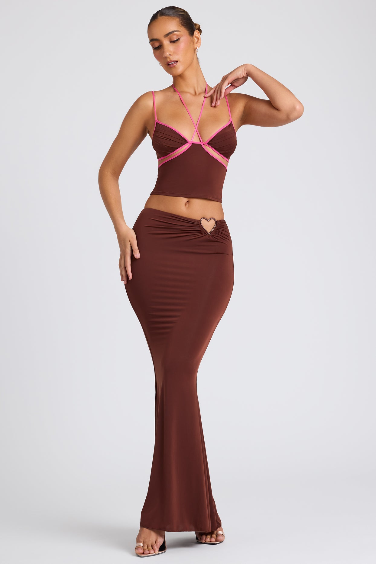 Mid Rise Maxi Skirt in Chocolate Brown