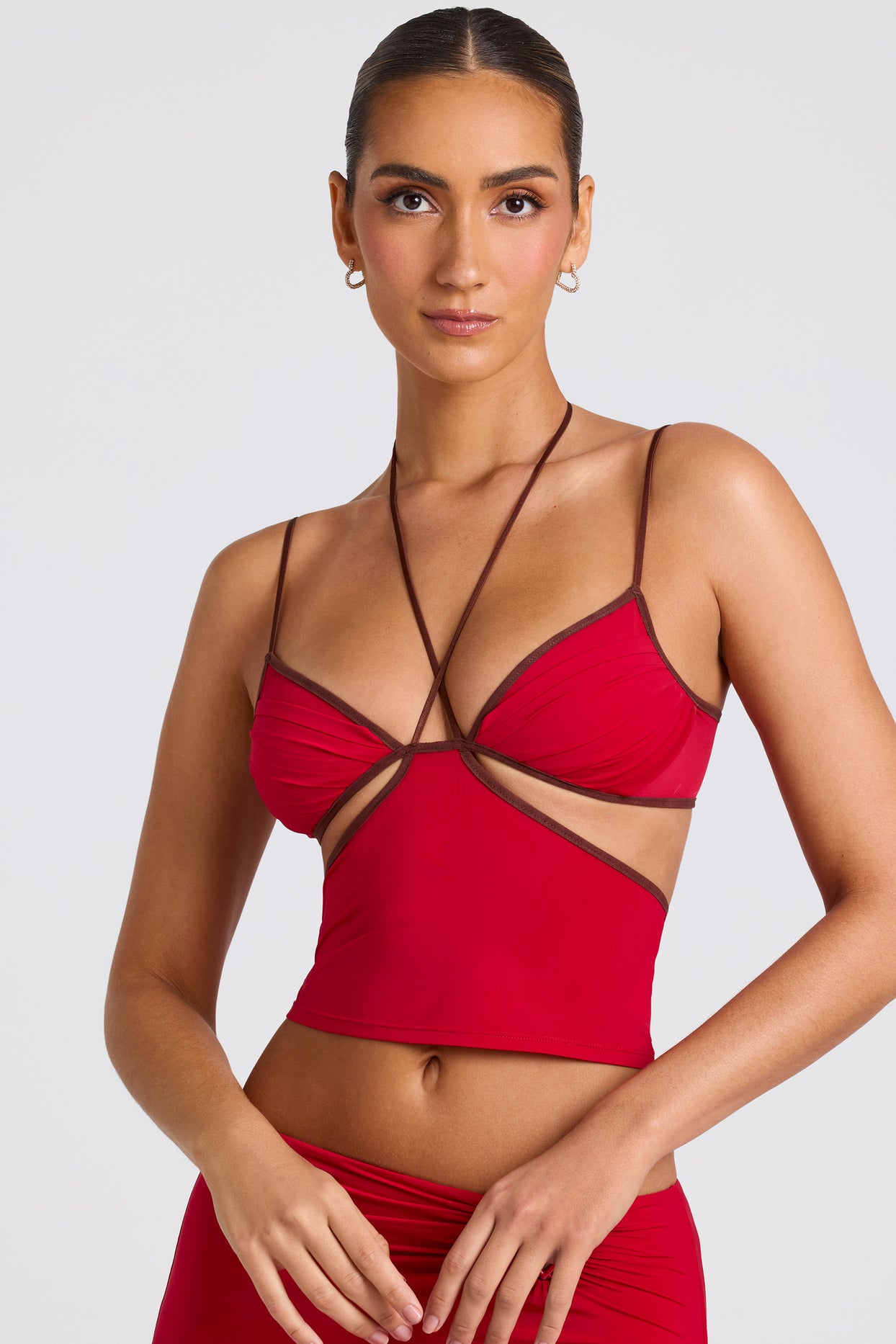 Contrast Binding Cami Top in Fire Red