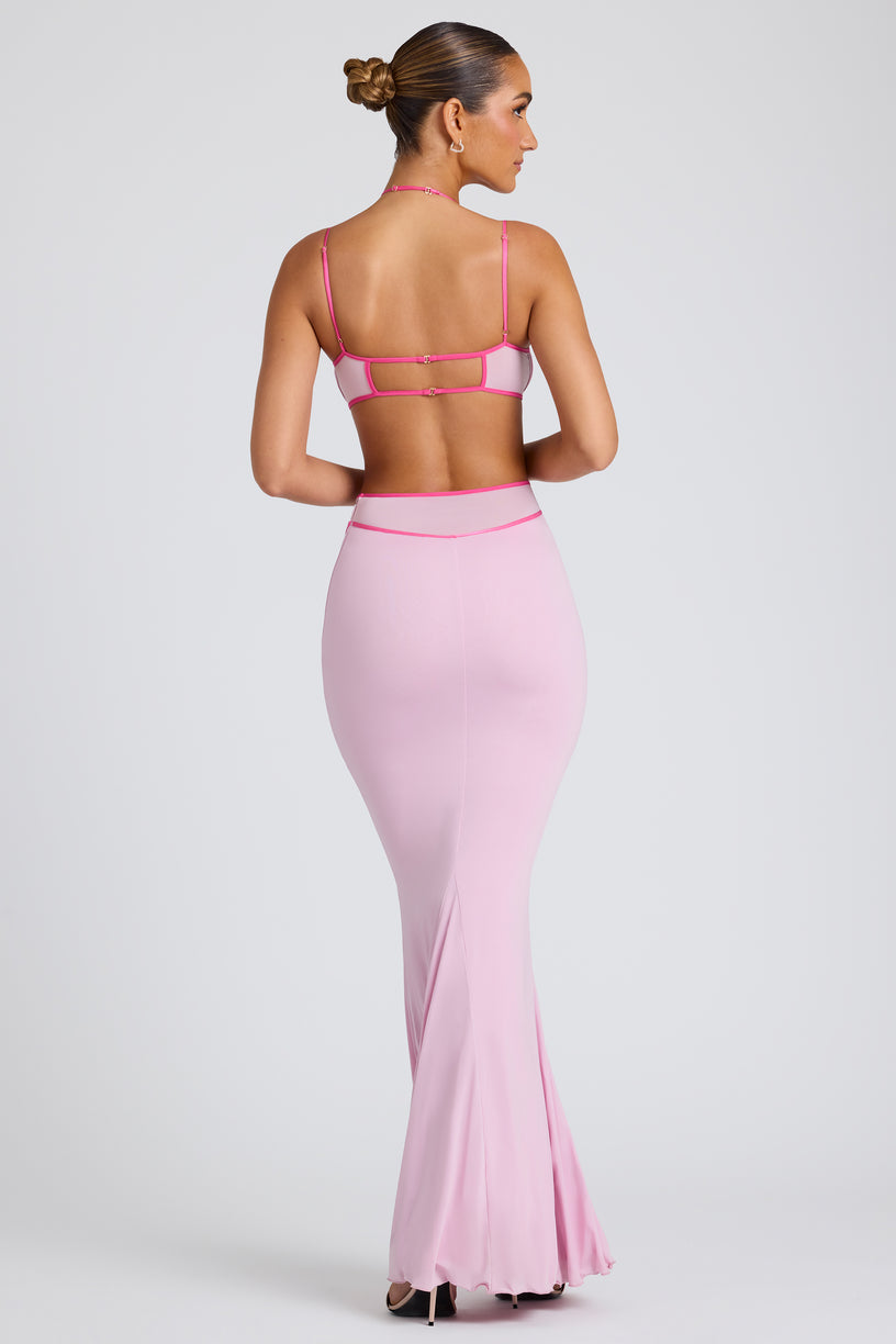 Contrast Binding Cut Out Evening Gown in Soft Pink - 2