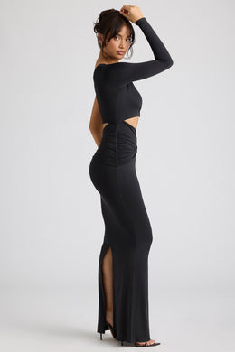 Single Sleeve Cut Out Evening Gown in Black