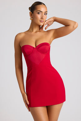 Mini-robe trapèze sans bretelles en rouge feu