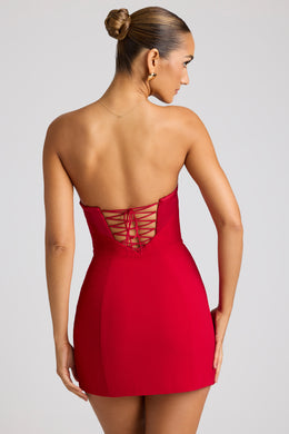 Sukienka mini bez ramiączek o linii A w kolorze ognistej czerwieni