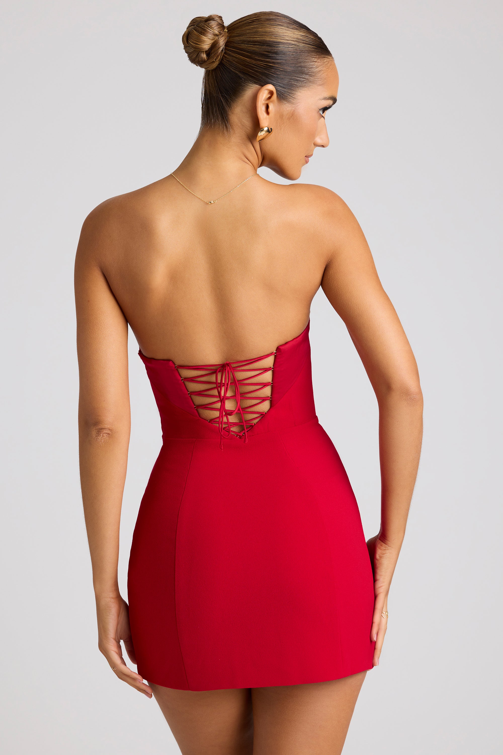Ines Embellished Corset Mini Dress in Fire Red