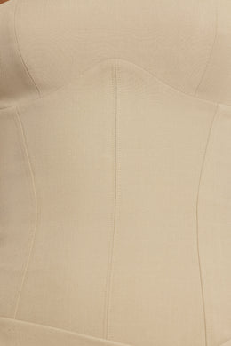 Mini-robe plissée portefeuille en sergé tissé, taupe