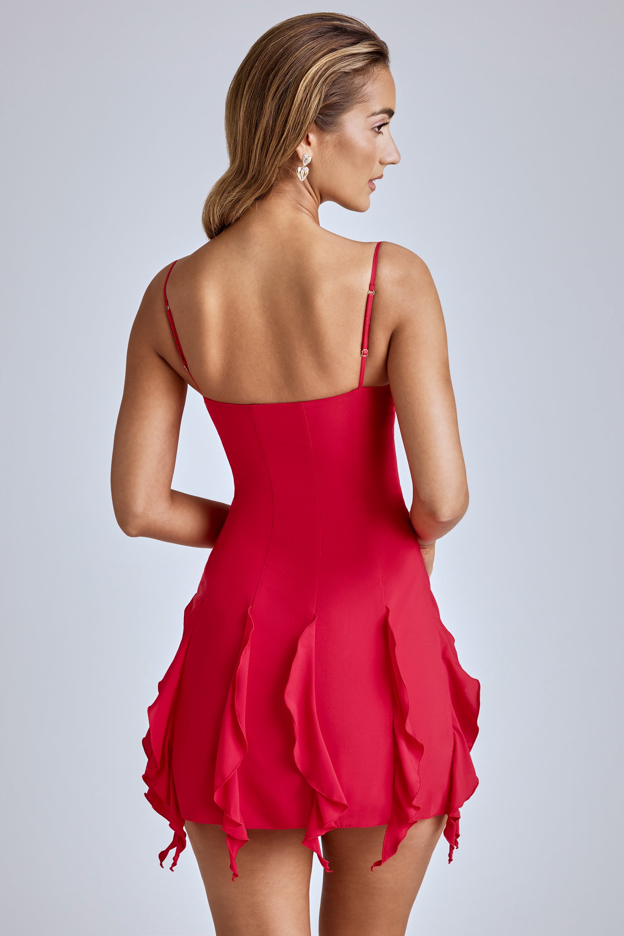 Piera Ruffle Mini Dress in Cherry Red | Oh Polly