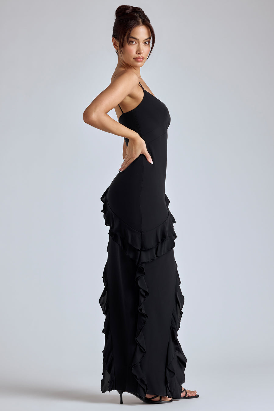 Aurelie Panelled Ruffle Evening Gown in Black – Oh Polly UK