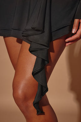 Plunge Neck Long Sleeve Mini Dress in Black