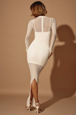 Long Sleeve Sheer Layered Maxi Dress in Ivory